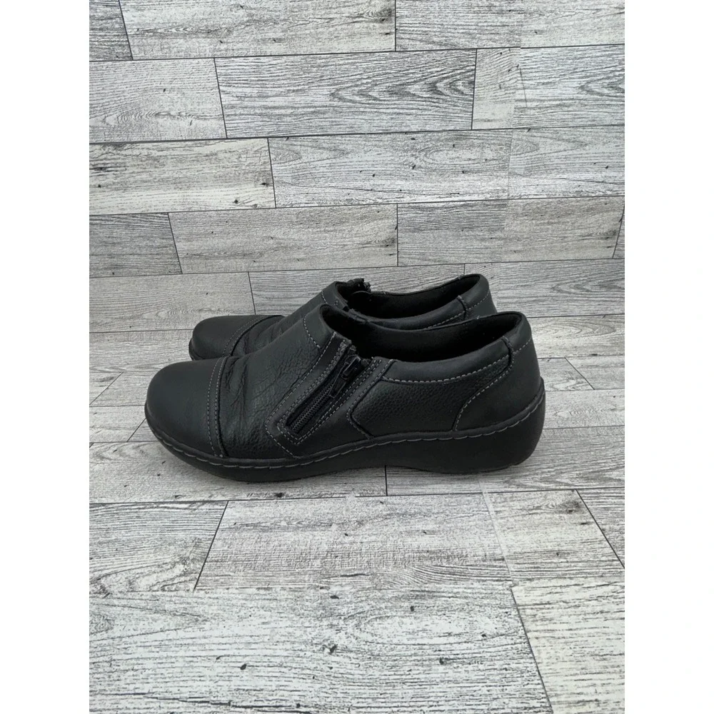 Clarks‎ Collection Black Leather Slip On Zip Comfort Shoes Womens 7.5 M